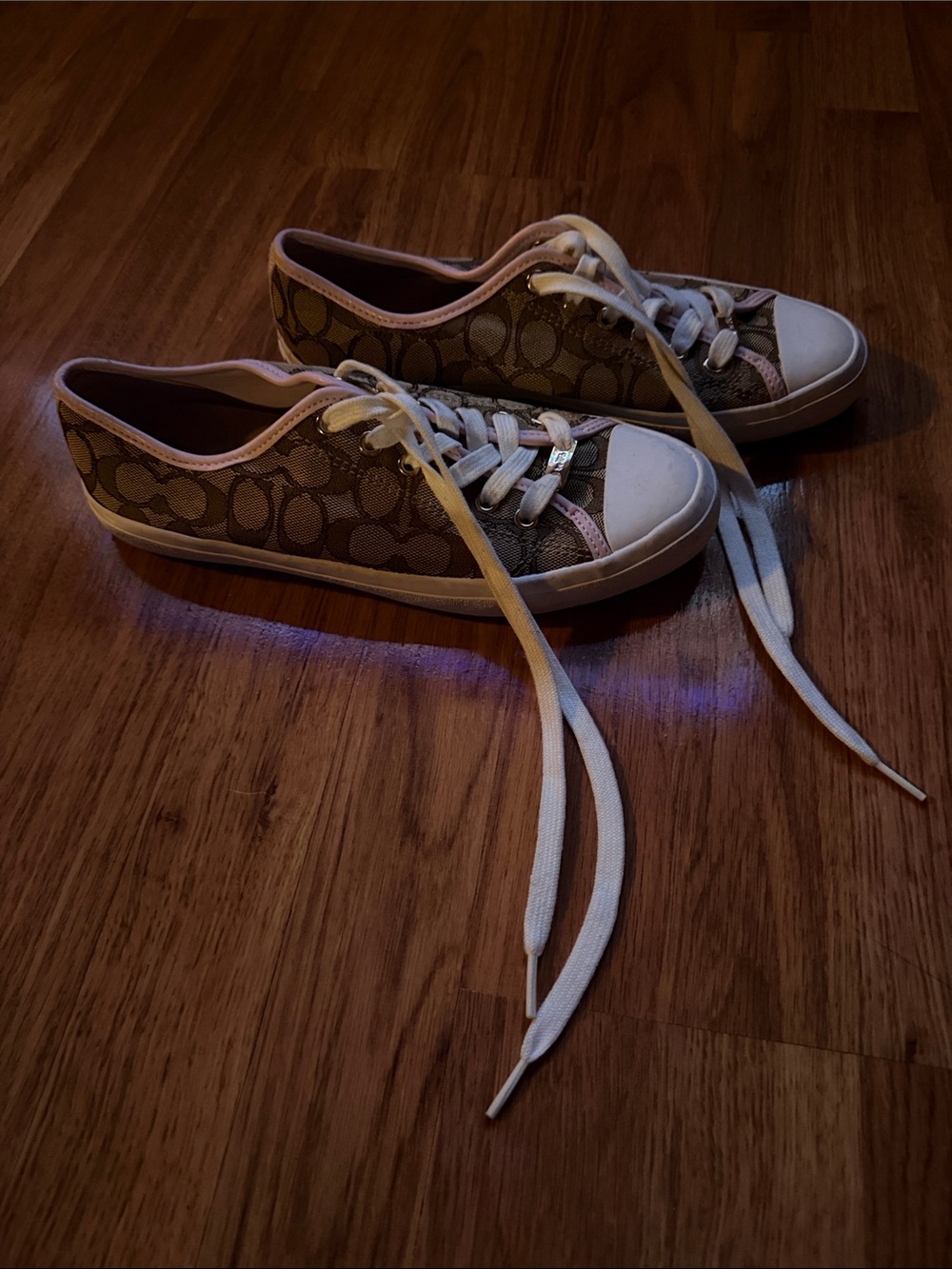 Coach Monogram Low-Top Sneakers in Brown and Pink